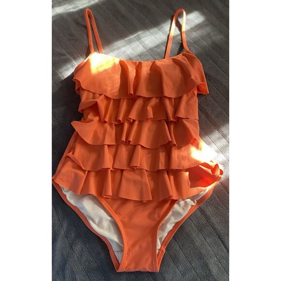 Michael Michael Kors Size 10 Orange Tiered Ruffle One Piece Suit - Picture 8 of 8